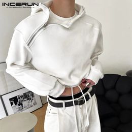 Incerun Tops Koreaanse stijl mannen met een hoge taille Drawcord capuched casual streetwear Solid All-match ritsed sweatshirts S-5XL 240112