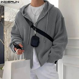 Incerun Tops Koreaanse stijl Men Hooded Pit gebreide trui Casual streetwear mannelijke dubbele kop zipper lange mouw hoodie S-5XL 240426