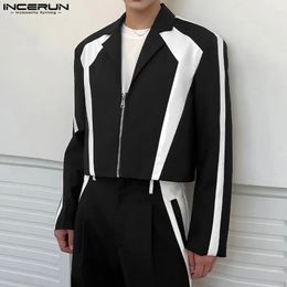 INCERUN Tops Koreaanse Stijl Heren Zwart Wit Contrasterende Kleur Patchwork Blazer Casual Party Show Pak Jassen S5XL 240223