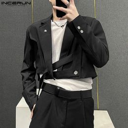 INCERUN Tops estilo coreano para hombre Blazer ajustable Diagonal hebilla traje deconstruido diseño truncado sólido S5XL 240124