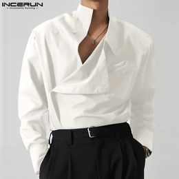 INCERUN Tops Koreaanse Stijl Heren Diagonale Knoopsluiting Effen Eenvoudige Allmatch Blouse Fashion Casual Shirts met Lange Mouwen S5XL 240307