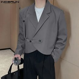 INCERUN hauts Style coréen hommes épaulettes solide recadrée Blazer décontracté mode à manches longues costume manteaux S5XL 240223
