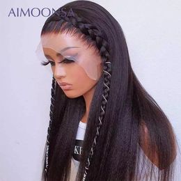 Pulgada 30 recta recta 13x4 peluca frontal peluca de cabello humano encaje sintético peluca de encaje de yaki italiano para mujeres mujeres