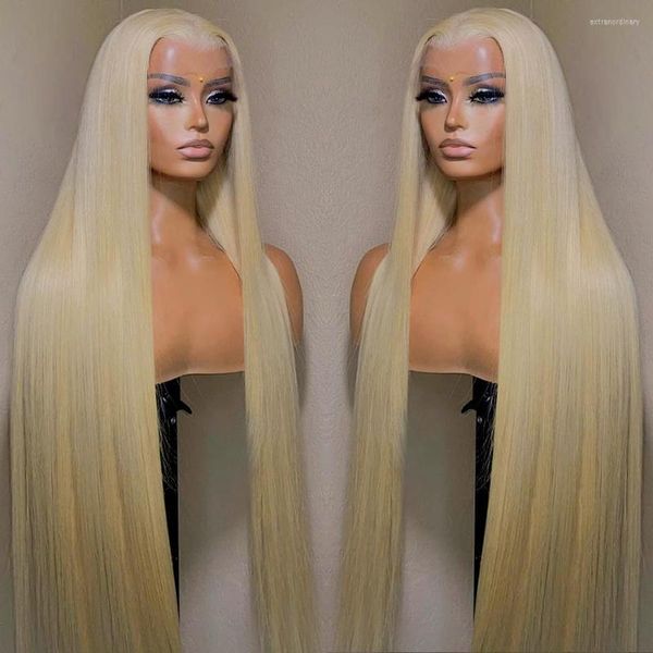 Perruque Lace Front Wig brésilienne naturelle lisse, cheveux humains, couleur blond miel 613, 13x4, pouces, pour femmes