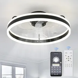 Ventilateur De Plafond En Pouces Avec Lumières LED Ronde Moderne Profil Bas Télécommande Et APP Lames Réversibles 3 Couleurs Noir