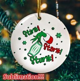 Inch Kerstmis 3 Ronde Sublimatie Blanco keramische hanger cirkel aangepaste ornamenten Xmas Tree Decor dubbelzijdig afdrukken