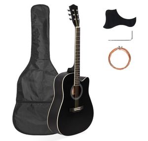 pouce Full 41 taille de guitare acoustique en découpe 20 frets kit débutant pour les étudiants couvercles adultes cordes de clé à clé noir2313987