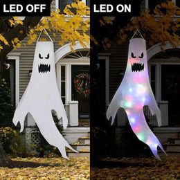 Pulgadas de viento de Halloween LED 51 Light Up Ghost Decoraciones colgantes Calcetines de viento para el patio doméstico Suministros de fiestas de decoración al aire libre Empapas