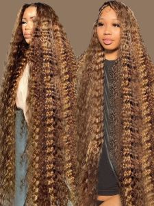 Inch hoogtepunt 40 Ombre Deep Wave Glueless Wig Human Hair klaar om Braziliaans gekleurde 13x4 krullende kant frontale pruiken te dragen voor vrouwen 592 8 s