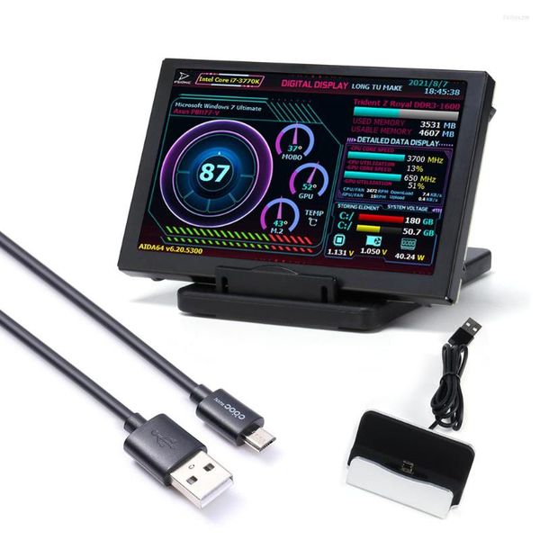 Pantalla de Monitor IPS en pulgadas, aleación de aluminio, USB, HDD, CPU, GPU, RAM, pantalla secundaria, rotación de 360 grados para AIDA64