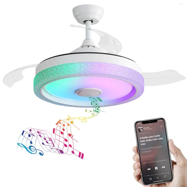 Inch Modern Invisible plafond ventilateur 120V 3 ABS Blades Remote Control Motor RC réversible avec application Smart Light 36W LED