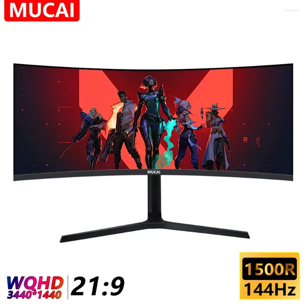 Moniteur de bureau en pouces 144Hz MVA WQHD, écran large 21:9 LED pour ordinateur de Gamer, 1500R incurvé DP/3440 1440