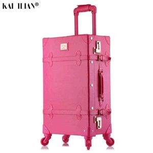 Inch rollende bagageset vrouwen koffer op wielen pu lederen roze mode retro trolley cabine met wielmeisjes J220708 J220708