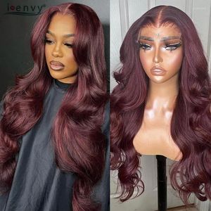 Pouces Hd Lace Wig Body Wave 13x6 Red Front Human Hair Wigs 13x4 Bourgogne 99J Pré-cueillette Black Femmes