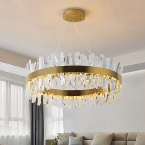 Lustres à bande de LED inclus Suspension intérieure ronde dorée post-moderne avec cristal de haute qualité dans le salon à manger