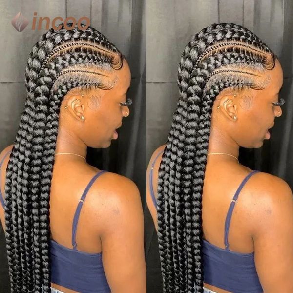 Incoo 36 Perruques tressées en dentelle complète pour femmes noires Jumbo Notless Box Braid Lace Wigs Cornrow Wig Synthetic Braide Hair African 240506