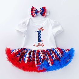 Día de la Independencia Baby Harper Vestido bebé Cartoon Cartoon Stripe Estrella recién nacida Bodysuit