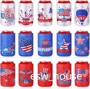 Funda aislante para latas de cerveza de Cola del Día de la Independencia, botella plegable del 4 de julio, mangas enfriadoras de bebidas de neopreno, suministros para fiestas