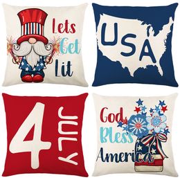Onafhankelijkheidsdag kussensloop 4 stijlen Amerika rood en blauw 4 juli woonkamer bank decoratief omhelzing kussensloop linnen