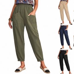 Indépendant Stati Cross Border New Four Seass Cott et Chanvre Pantalon court Taille élastique Pantalon décontracté Poche oblique Petit t8ST #