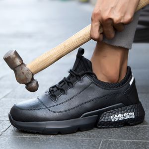 Chaussures à bout en acier indestructibles hommes chaussures de sécurité Construction homme Anti smash Anti piercing chaussures de travail en cuir bottes de sécurité mâle