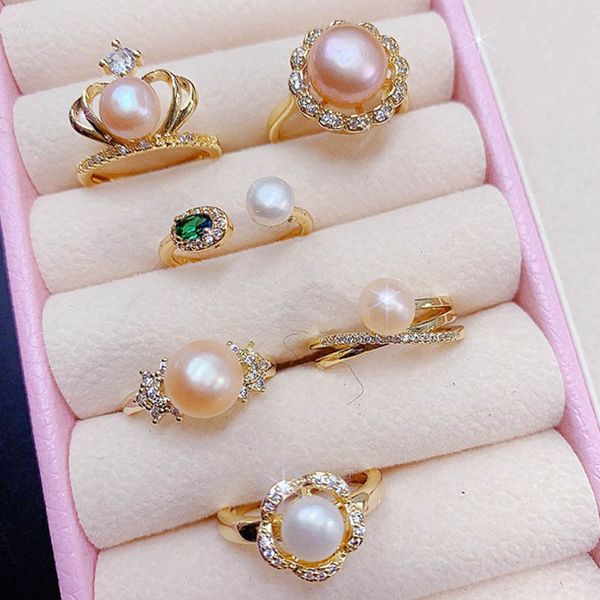 Anneaux de bande de doigt d'index perle unique ou avec strass multi types bague de perles de mariage mélangées