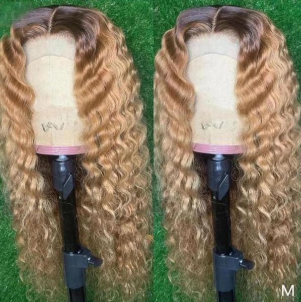 India 13x4 Pelucas de cabello humano con frente de encaje con cabello de bebé Parte superior de seda Ombre Rubio claro Peluca llena de encaje Remy Deep Wave 360 Pelucas Diadema 3467110295