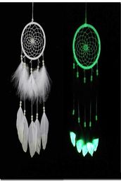 India Fluorescentie Dreamcatcher met veren Noctilucous windgong hangende hanger droomvanger mode bruiloft Kerstmis GI5637614