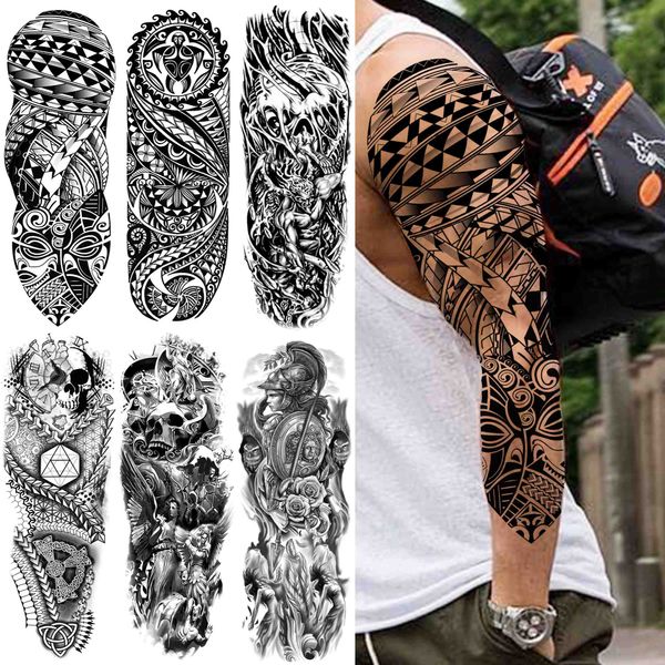 Tatuajes Temporales de tótem maorí de la India para hombres y mujeres, tatuaje Tribal de calavera negra para adultos, manga falsa, tatuajes impermeables, Dacel