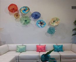 India Platos decorativos de cristal de Murano colorido Tiffany Murano flor de cristal arte de la pared moderno arte de la pared de vidrio soplado a mano abstracto Hangin7471900