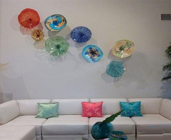 Inde Assiettes décoratives en verre de Murano coloré Tiffany Murano verre fleur mur art moderne soufflé à la main verre mur art abstrait Hangin7471900
