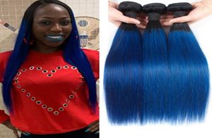 Indian 100 cheveux humains 1b bleu droit des cheveux vierges colorés 1bblue raide 3 paquets 1226 pouces Extensions de cheveux2209066