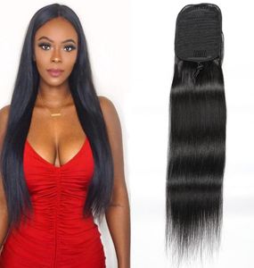 Indian 100 Human Hair Nails Ponys Straight Mink Hair Extensions 100g Silky Straitement 824inch Ponytails Natural Black8167537