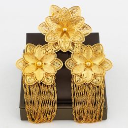 Indian 18K Gold plaqué 2pcs sets anneau de doigt et boucles d'oreilles pour femmes marocains de la mode nigériane Bijoux de mariage de mariage en jeu 240522