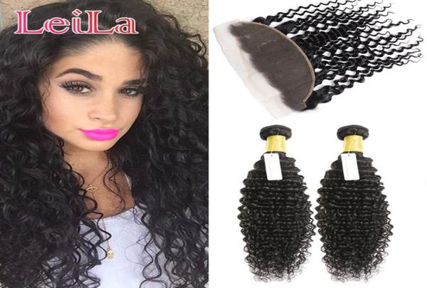 Paquetes indios de 3 piezas con 13 X 4 L ace Productos de cabello humano de belleza frontal Cabello virgen Onda profunda Curly5893932