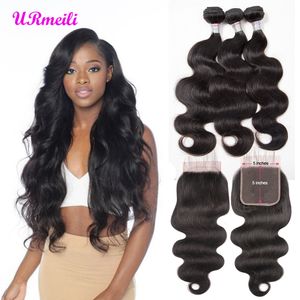 Indian 5x5 Lace Closure With Bundles Body Wave Virgin Hair Weave Human Hair Bundles With Lace Closure 100% Human Hair Full Head