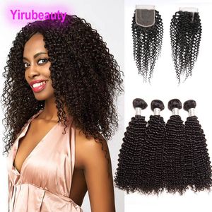 Indian 9a Human Hair Extensions 4 Bundels met kantafsluiting Middle Free Three Part Kinky Kinky Curly Indian Virgin Hair Bundles met sluiting