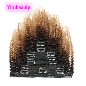 Indian Afro Kinky Curly 1B/4/27 OMBRE HUISH HAAR 120G/SET 1B 4 27 Clip-in Hair Extensions 120G 8-22inch