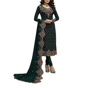 Red de estilo indio y paquistaní con bordado, traje Salwar Kameez para mujer, vestido musulmán pesado