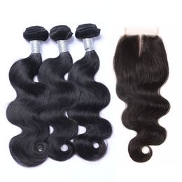 Indiase lichaamsgolf maagdelijk menselijk haar weeft 3 bundels met kant sluitingen onbewerkte cuticle uitgelijnd Indiase remy hair extensions natuurlijke kleur