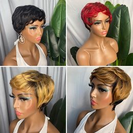 Cheveux humains vierges brésiliens indiens avec des femmes noires courtes perruques avant de lacet bouclés Pixie Cut Wavy