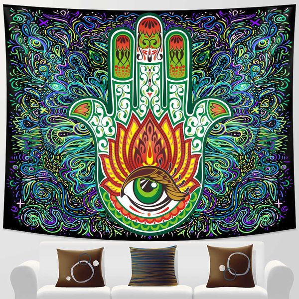 Indien Bouddha Méditation Scène Psychédélique Décor À La Maison Tapisserie Bohème Hippie Chambre Drap De Lit Mandala Canapé Couverture 210608