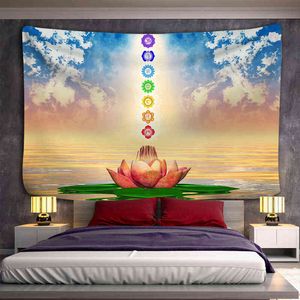 Indian Buddha Statue Meditation 7 Chakra Carpet Wall Hanging Mandala Rugs Cloth Psychedelic Yoga Boho Decor J220804