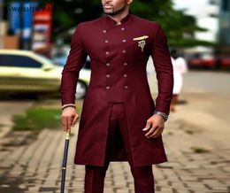 Indian Burgundy Wedding Tuxedos 2 pièces Double Butted Breasted Abel Groom Wear Part Prom Men Blazer SuitJacketpants9626235