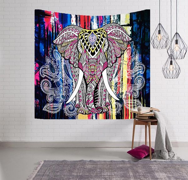 Tapisserie d'éléphant indienne Aubusson Colored Decor Decor Mandala Religious Boho Wall Carpet Bohemia Beach Couverture 150x130CM4008883