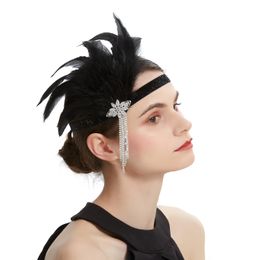 INDIAN Style Black Feather Hair Ornement Chain Chain Band Vintage Gatsby Party Headpiece Women Flapper Feather Head
