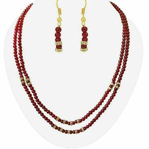 Indiase mode-sieraden feestkleding bruids 2-lijns rode kralen ketting oorbel set