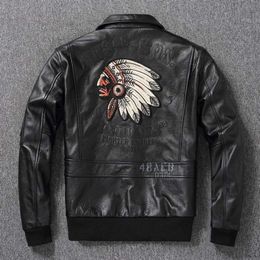 Indian Flying Suit, Pure Top Layer Cowhide Multi Multi Logo Pilot Leather Jacket, Trendy Jacket
