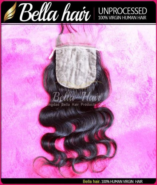 Cheveux indiens Base en soie fermeture à lacets 1026 pouces couleur naturelle vague de corps cheveux humains vierges Bellahair1185559