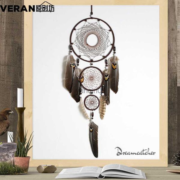 Atrapasueños indio hecho a mano, 3 redes con plumas, 80 cm, colgante de pared, 3 mallas, atrapasueños, manualidad para regalo, decoración del hogar L230626